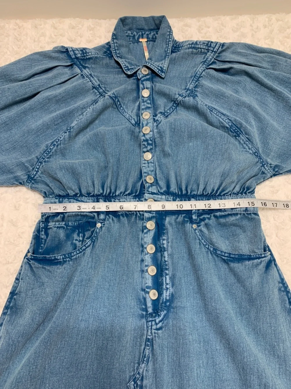 Free People Mad Love Denim Midi Shirt Dress in Skyfall Sz Large